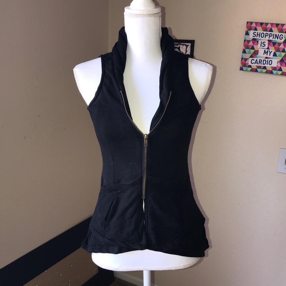 Black Pocket Zipper Vest or Top